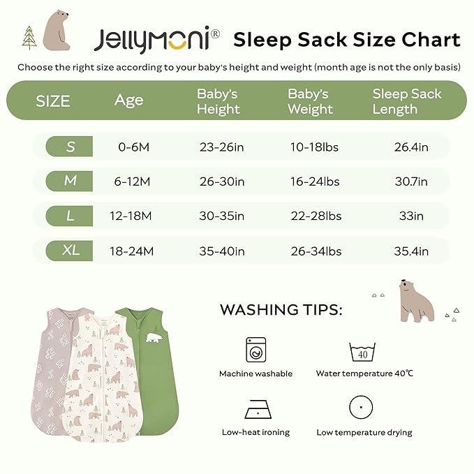 JELLYMONI Baby Sleep Sack 6-12 Months, 100% Cotton 3 Pack 0.5 TOG Baby Wearable Blanket Infant Sleep Sack with 2-Way Zipper Newborn Sleep Sacks-BubblyBeeBaby