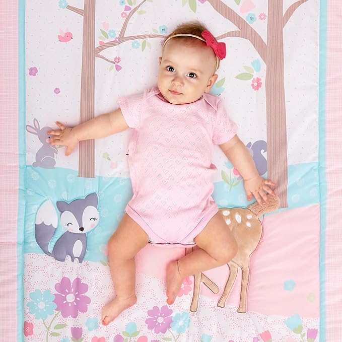 UOMNY Crib Bedding Set for Girls 3 Piece Woodland Baby Girl Crib Bedding Set Include Fitted Crib Sheet Comforter Crib Skirt-BubblyBeeBaby