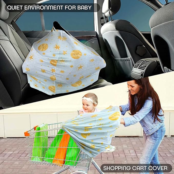 Stretchy Baby Car Seat Covers for Newborns, Infant Car Canopy Extra Soft and Stretchy Nursing Covers for Moms (Shinning Night)-BubblyBeeBaby
