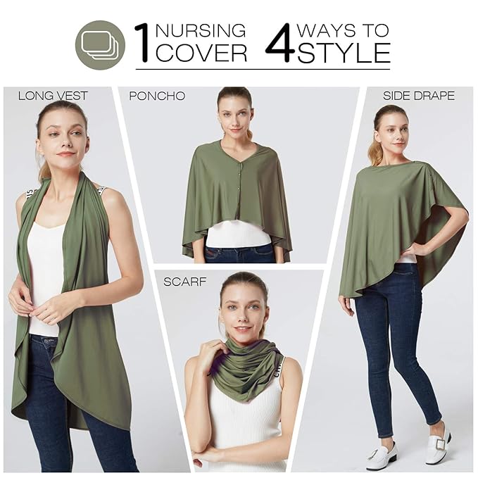 Nursing Cover & Baby Nursing Poncho,Multi Use Breastfeeding Cover for CarSeat Canopy, High Seat Cover, Stroller Cover, Shopping Cart Cover,Nursing Scarf for Boy and Girl by Kefee Kol (Green)-BubblyBeeBaby
