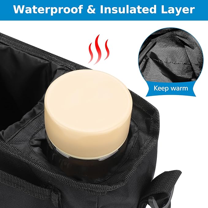 Accmor Universal Stroller Organizer with Insulated Cup Holder and Shoulder Strap, Stroller Caddy Bag Stroller Cup Holder Attachment for Uppababy, Baby Jogger, Britax Strollers, Black-BubblyBeeBaby