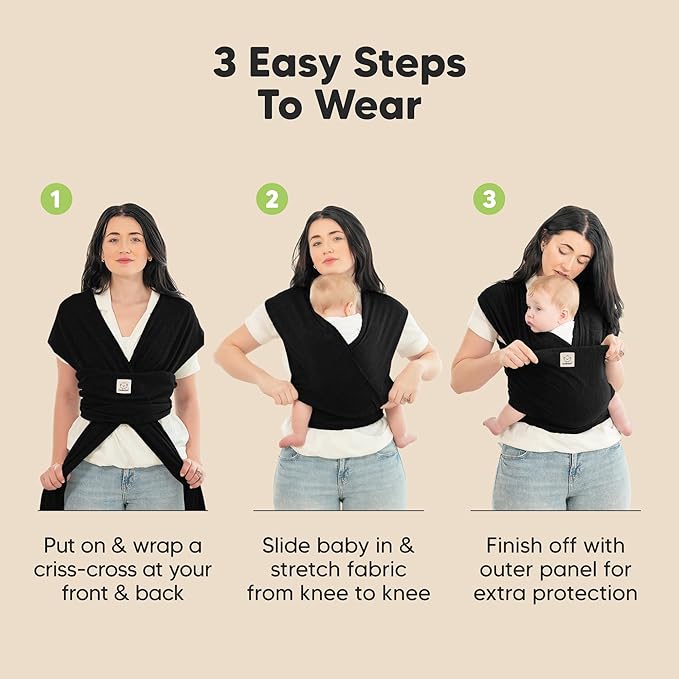 KeaBabies Baby Wrap Carrier - All in 1 Original Baby Carrier Newborn to Toddler Sling, Easy to Wear, Hands Free Bonding, Lightweight, Breathable Infant Wraps (Trendy Black)-BubblyBeeBaby