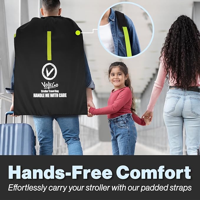V VOLKGO Stroller Bag for Airplane, Large Cover for Airtravel, Jogger & Umbrella Stroller Cover for Travel - Fits Most Sizes, Gate Check Bag, Heavy Duty Durable Infant carrier covers for Air Travel-BubblyBeeBaby
