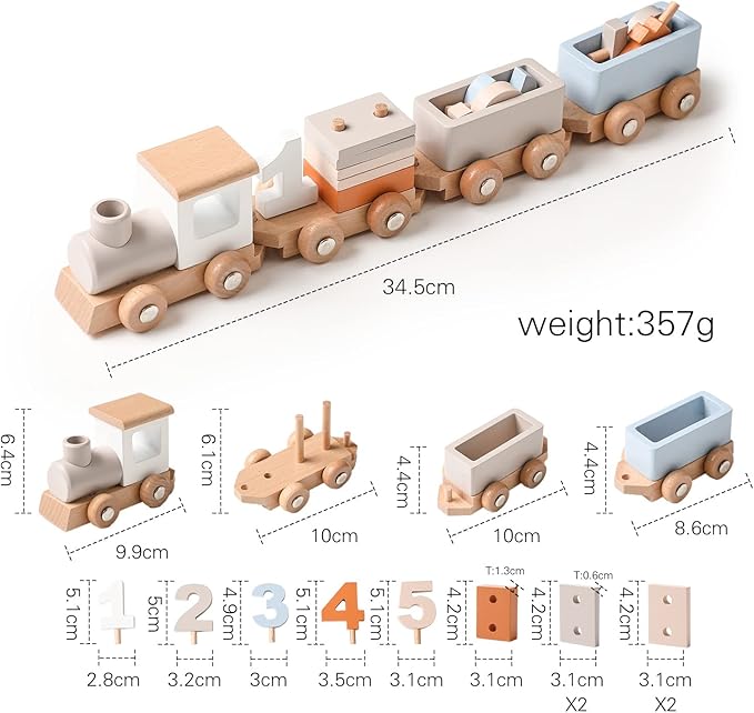 ibwaae Wooden Train Set for Baby Toys with Numbers and Blocks Train Toy 12 PCS for Toddler Boys and Girls 1 2 3 4 5 Birthday Toys-BubblyBeeBaby