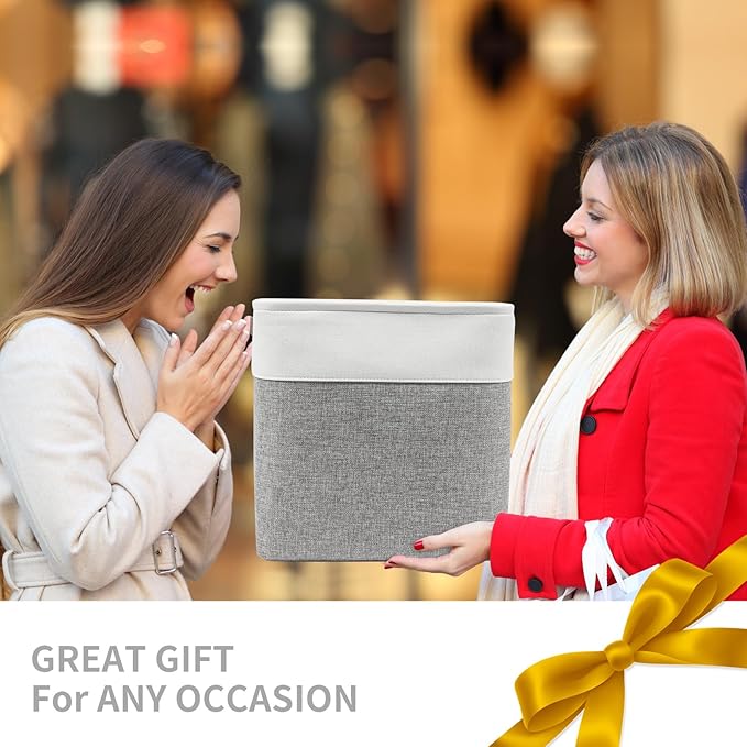 13x13 Cube Storage Bins, Collapsible Fabric Storage Box, 4 Pack Closet Baskets with Handles for Organizing, Shelf, Toys, Clothes, Home, Office, Nursery (Grey&White)-BubblyBeeBaby