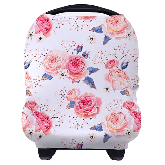 Yoofoss Nursing Cover Breastfeeding Scarf - Baby Car Seat Covers, Infant Stroller Cover, Strechy Carseat Canopy for Boys and Girls (Flower)-BubblyBeeBaby