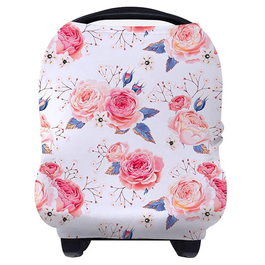 Yoofoss Nursing Cover Breastfeeding Scarf - Baby Car Seat Covers, Infant Stroller Cover, Strechy Carseat Canopy for Boys and Girls (Flower)-BubblyBeeBaby