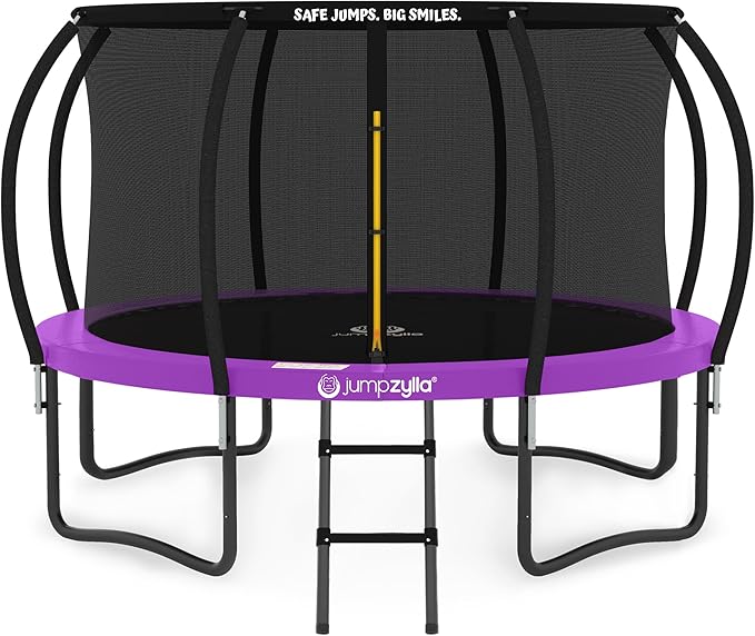 JUMPZYLLA Trampoline Outdoor 8FT 10FT 12FT 14FT 15FT 16FT with Enclosure and Ladder, ASTM Approved Recreational Trampoline for Kids and Adults, Anti-Rust Coated Frame-BubblyBeeBaby