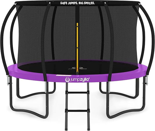 JUMPZYLLA Trampoline Outdoor 8FT 10FT 12FT 14FT 15FT 16FT with Enclosure and Ladder, ASTM Approved Recreational Trampoline for Kids and Adults, Anti-Rust Coated Frame-BubblyBeeBaby