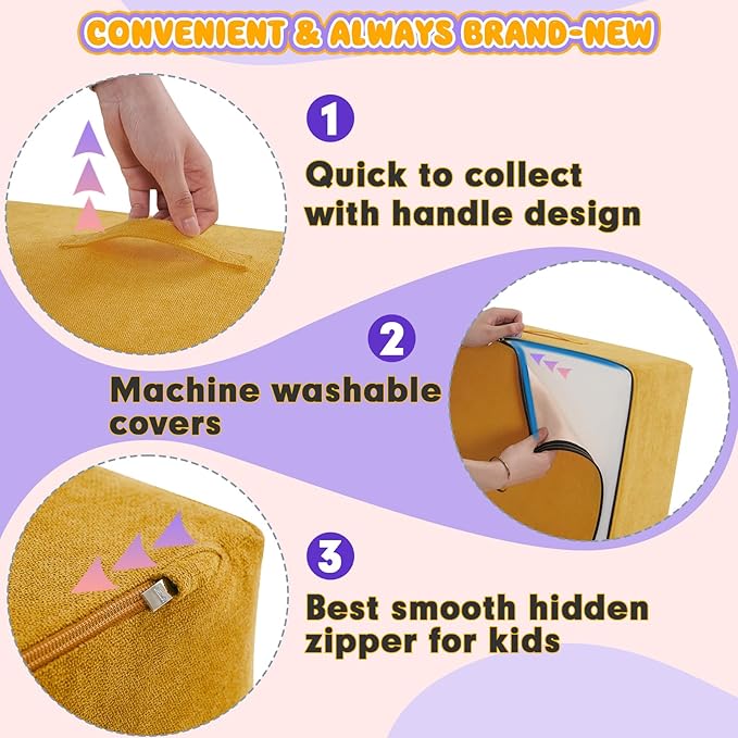 jela Foam Blocks 6Pcs Soft Play Equipment Luxury Miss Fabric, Toddler Climbing Toys Indoor Soft Play Climbing for Toddlers, Lightweight Climbing Blocks for Babies, Kids, Climb and Crawl Foam Playset-BubblyBeeBaby