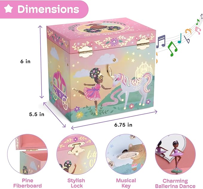 Jewelkeeper Jewelry Box for Girls - 2-Drawer Music Box with Little Queen Ballerina Dancing to Swan Lake, Cute Pink Design, Keepsake Storage for Treasured Accessories - 6.75 x 5.25 x 6 inches-BubblyBeeBaby