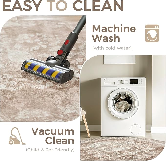 jinchan Round Rug 4ft Area Rug - Brown Vintage Floor Mat Kitchen Indoor - Washable Circle 4' Thin Floral Print Carpet Retro Farmhouse Non Slip Dining Room Living Room Bedroom Office-BubblyBeeBaby