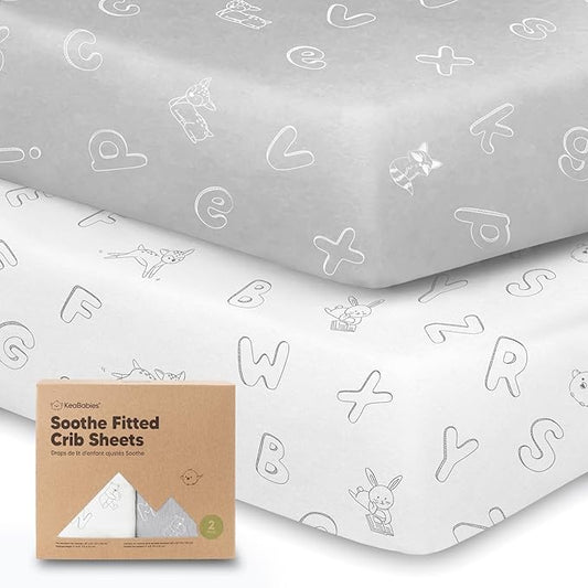 KeaBabies 2-Pack Organic Crib Sheets for Boys, Girls - 52x28 Fitted Crib Mattress Sheet Neutral, Breathable Jersey Cotton Cover for Baby Bed, Toddler Mattress, Soft & Cute Prints (ABC Land Cloud)-BubblyBeeBaby