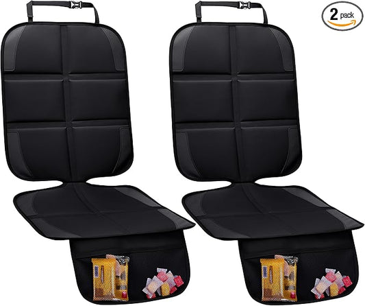 Car Seat Protector, 2 Pack Baby CarSeat Protector with Mesh Pockets & Non-Slip Backing 600D Durable Seat Cover Under Baby Child Car Seat, (Black, Standard)-BubblyBeeBaby
