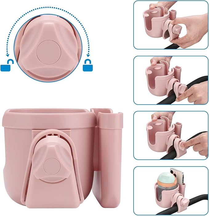 Accmor Stroller Cup Holder with Phone Holder, Bike Cup Holder, Universal Cup Holder for Uppababy Nuna Doona Strollers, 2-in-1 Cup Phone Holder for Stroller, Bike, Wheelchair, Walker, Scooter-BubblyBeeBaby