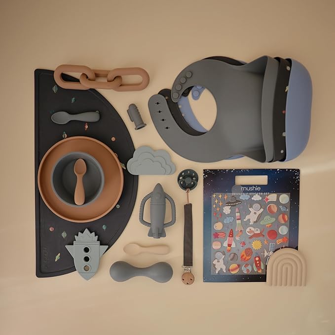 mushie Silicone Baby Bib | Adjustable Fit Waterproof Bibs (Powder Blue)-BubblyBeeBaby