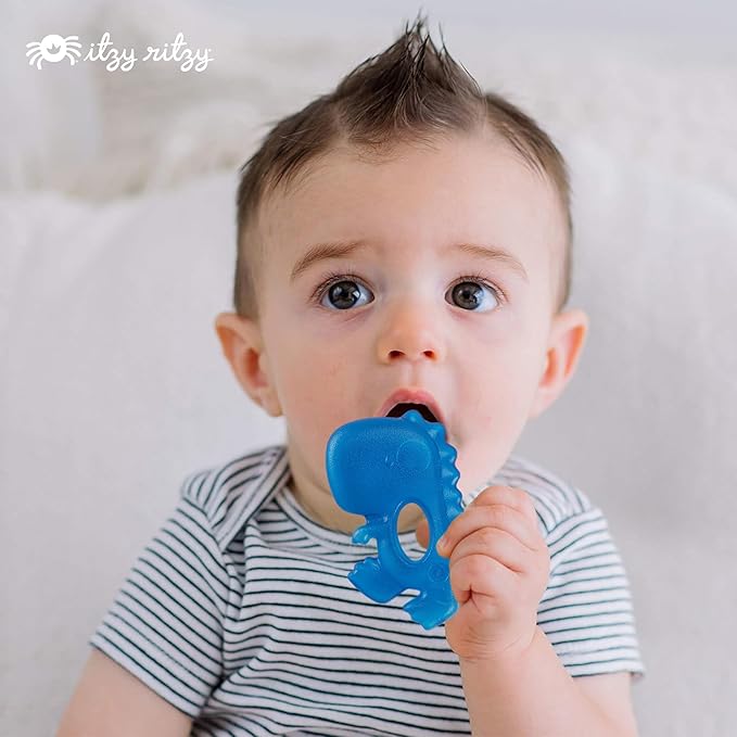 Itzy Ritzy Water-Filled Teethers - Cold Cutie Coolers Textured On Both Sides to Massage Sore Gums & Emerging Teeth - Can Be Chilled in Refrigerator, Set of 3 Coordinating Dinosaur Water Teethers-BubblyBeeBaby