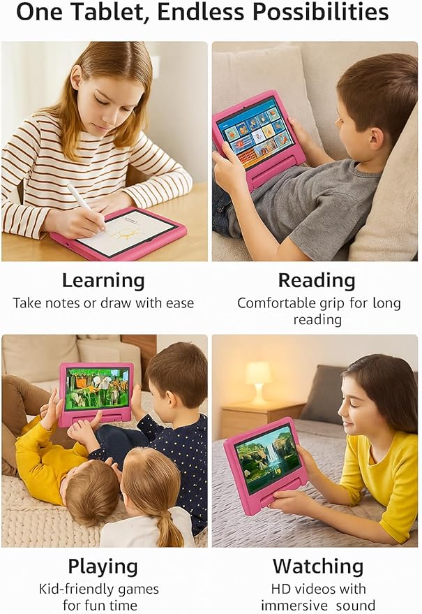 10.1" Kids Tablet Android 14 | 64GB Octa-Core 8GB RAM | Shockproof Case & Parental Control | 12H Fast Charge | HD Display w/Google Kids Space & Educational Apps | WiFi 6/Bluetooth/GPS | Ages 3-12-BubblyBeeBaby