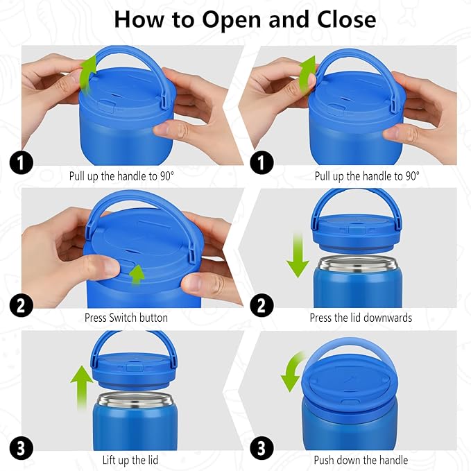 14oz Thermo Food Jar for Kids,Insulated Vacuum Food Jar for Hot & Cold Leak Proof Lunch Container Stainless Steel Wide Mouth Soup for School Travel-BubblyBeeBaby