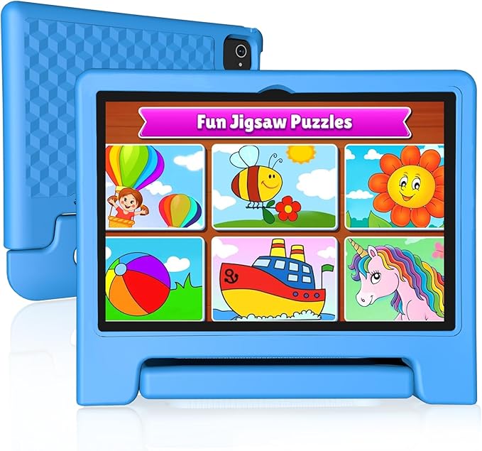 JREN Tablet for Kids｜10 Inch Kids Tablet Android 14｜Octa-core｜64GB｜WiFi ｜Bluetooth｜Parental Control｜Children Content｜Children Toddler Blue-BubblyBeeBaby
