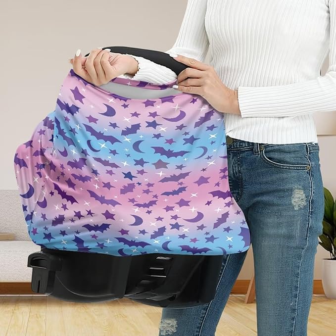Binienty Halloween Bats Car Seat Cover Canopies for Baby Multi Use Cover Nusring Covers Stretchy Infants Stroller Cover/High Chair/Breastfeeding Cover-BubblyBeeBaby