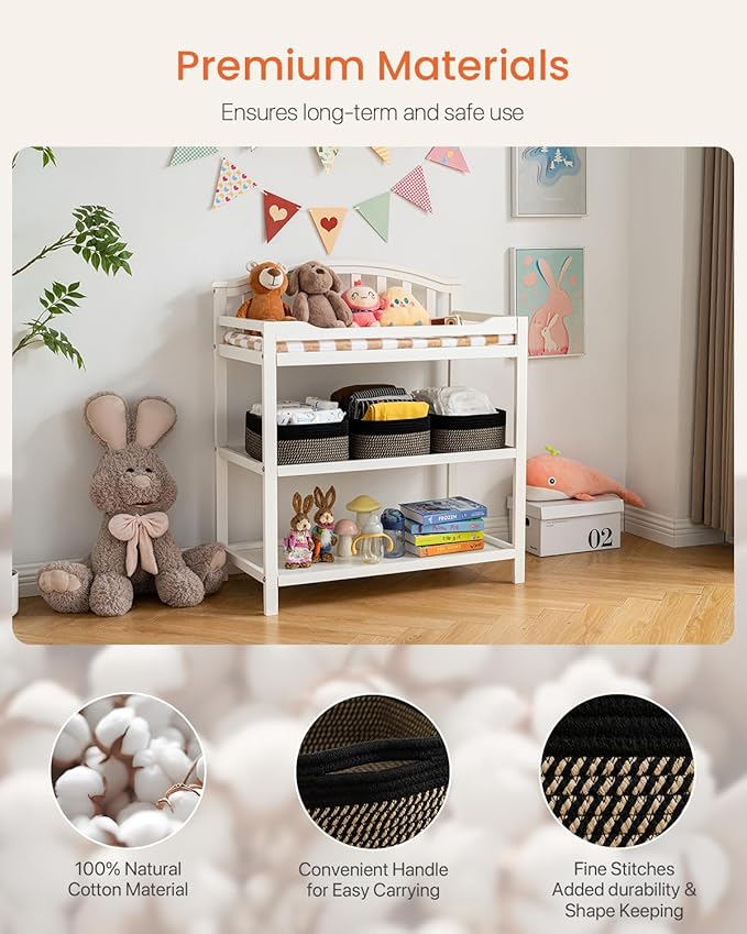 KALLAX Small Woven Basket, 13.5 x 9.5 x 5 Inches, Storage Basket for Organizing, Cute Small Rope Shelf Closet Cube Storage Bins Baskets for Shelves, Dog Toy Gift Baskets Empty, 3 Pack Black & Brown-BubblyBeeBaby