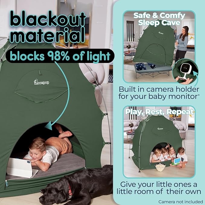 Hiccapop Daydreamer Blackout Tent for Pack and Play, Patented Portable Crib Tent, Blackout Canopy Crib Cover, Sleep Pod for Kids-BubblyBeeBaby