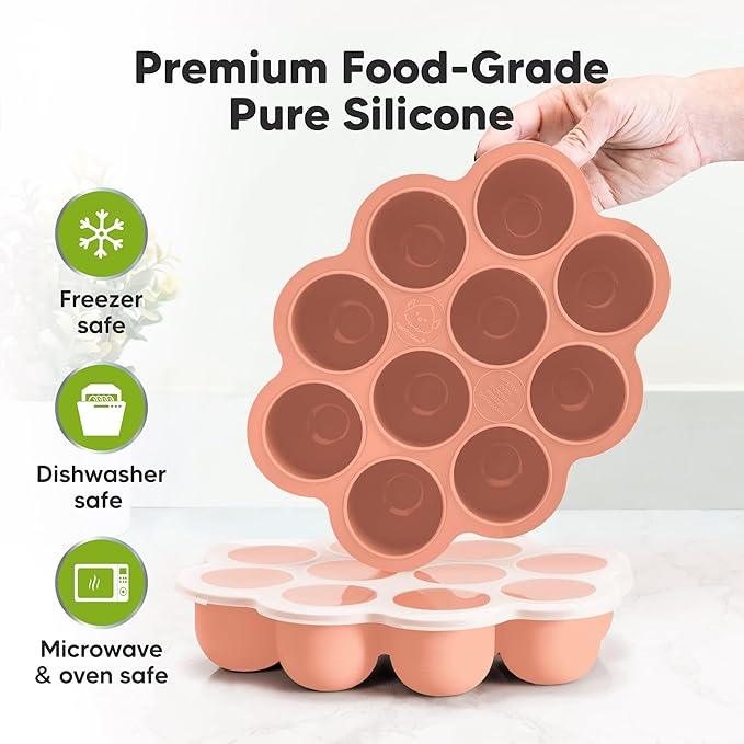 KeaBabies Silicone Food Freezer Trays with Lid, 2oz x 10 Pods Baby Food Storage Containers, Easy Puree Meal Prep, Breast Milk Silicone Freezer Molds, Dishwasher,Microwave Safe,BPA-Free(Roseate)-BubblyBeeBaby