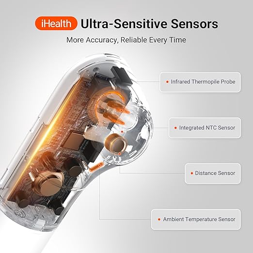iHealth No-Touch Forehead Thermometer for Adults, Kids, Babies - 1s Fast Accurate, 3 Ultra-Sensitive Sensors, Quiet Vibration Feedback, Digital Large LED Digits, Easy to Use for Home & Nurses, PT3-BubblyBeeBaby