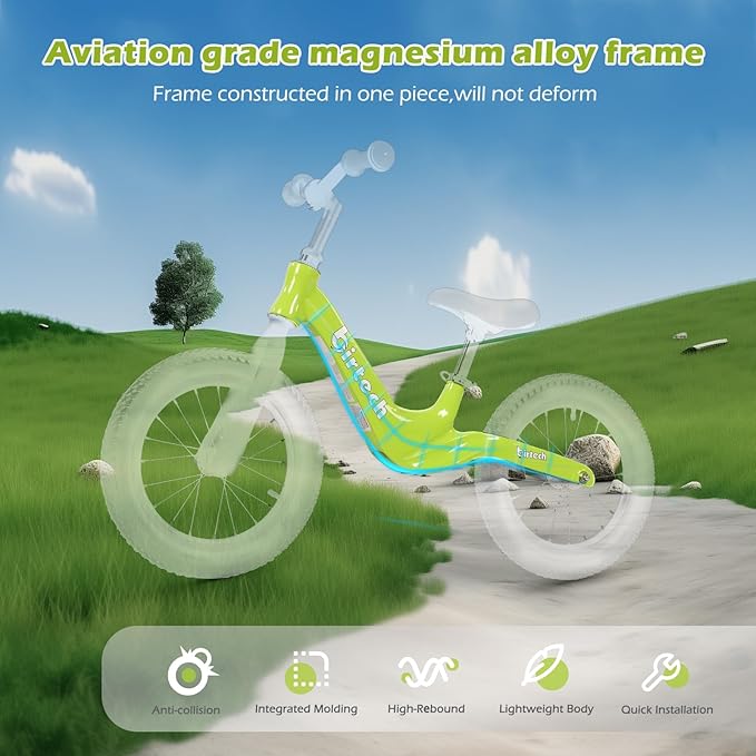 14" Kids Balance Bike for 3,4,5,6 Year Old Boys and Girls, Air Tires with Magnesium Alloy Frame, Lightweight No Pedal Toddler Training Bicycle-BubblyBeeBaby