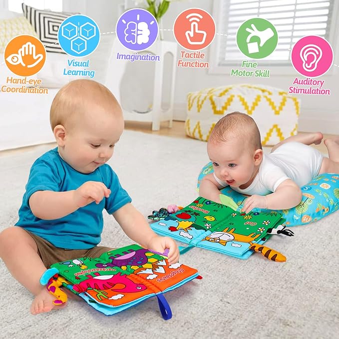 2 PCS High Contrast Crinkle Baby Books 0-6 Months Interactive Sensory Baby Toys 9-12 Month Montessori Activities Touch Feel Infant Book 0-3-6 Month Car Seat Travel Essentials Newborn Development Gift-BubblyBeeBaby