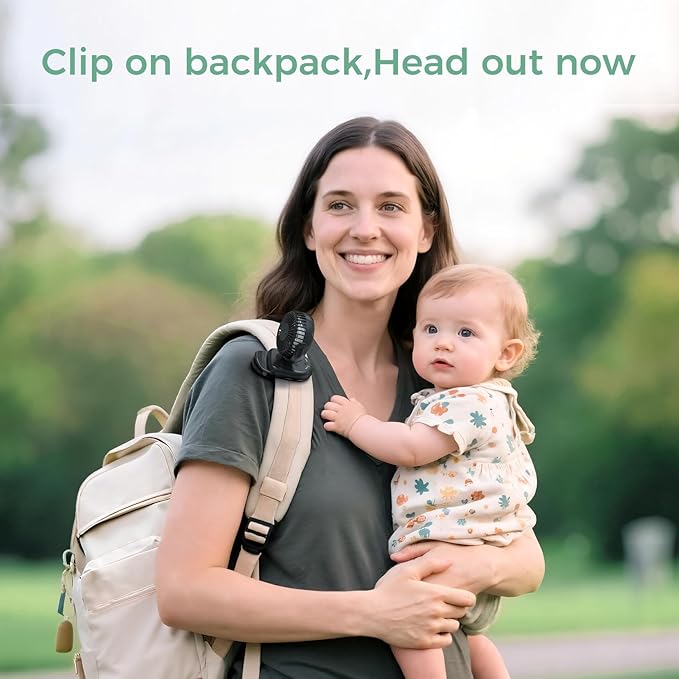Momcozy Portable Fan with Clip | 4-Speed Mini-Fan for Carrier | Personal Fans Ultra Lighter 0.26lb | Gaps ≤4.5mm | Handheld Cooling | Rechargeable Rotate for Diaper Backpack/Stroller/Carrier/Chair-BubblyBeeBaby