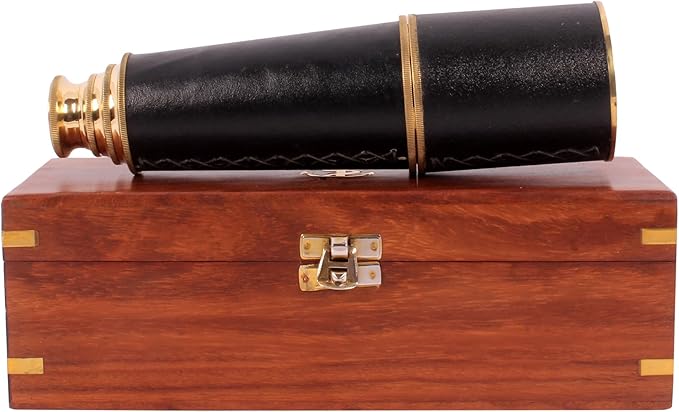 24" Handheld Nautical Brass Telescope with Wooden Box - Pirate Collectibles.-BubblyBeeBaby