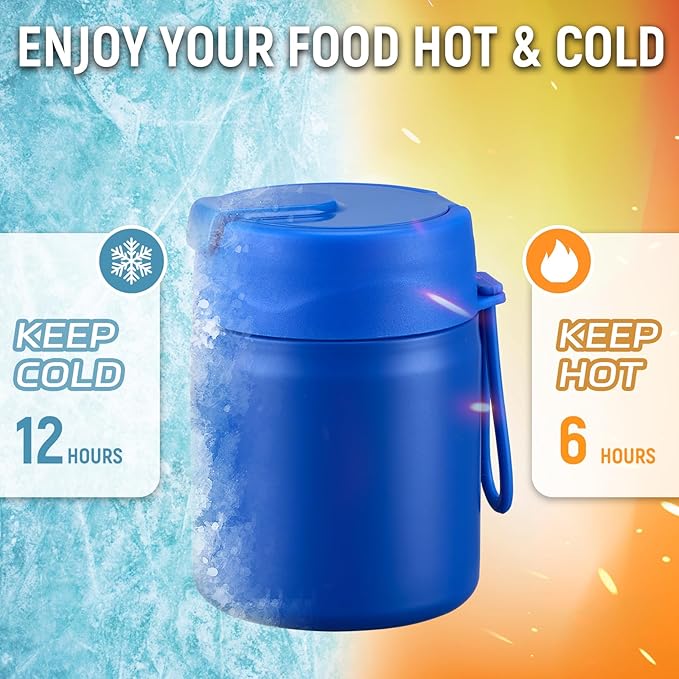 17oz Soup Thermo for Hot Food Kids Insulated Vacuum Food Jar with Stainless Steel Spoon Wide Mouth Thermo Leakproof Lunch Food Container Kids Hot Lunch Box (Blue)-BubblyBeeBaby