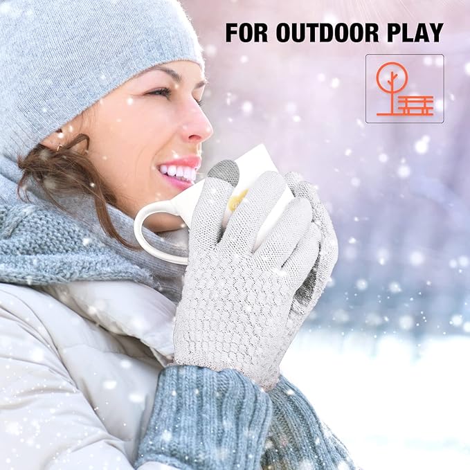 Geyoga 2 Pairs Women's Winter Touch Screen Gloves Soft Warm Fleece Lined Knit Elastic Cuff Winter Texting Gloves-BubblyBeeBaby
