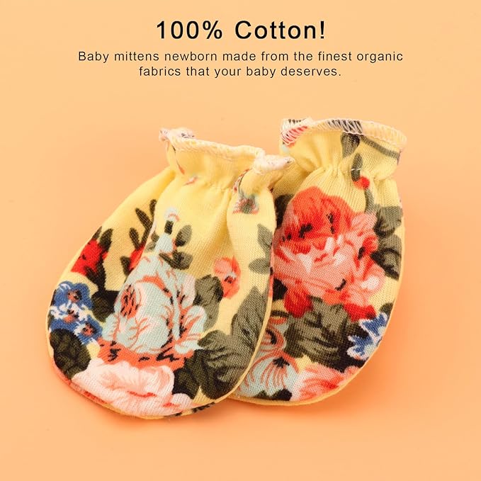 BQUBO Newborn Infant Toddler Mittens No Scratch Cotton Elastic Wrist Gloves Hypoallergenic for 0-6 Months Baby Boys Girls-BubblyBeeBaby