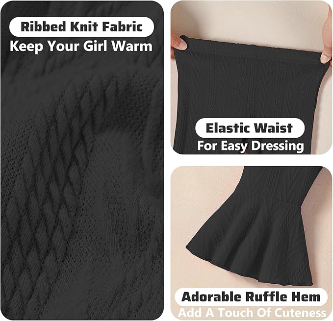 2 Pack Toddler Baby Girl Pants Flare Leggings Ribbed Knit Newborn Bell Bottoms Solid Ruffle Infant Pants for Girls-BubblyBeeBaby