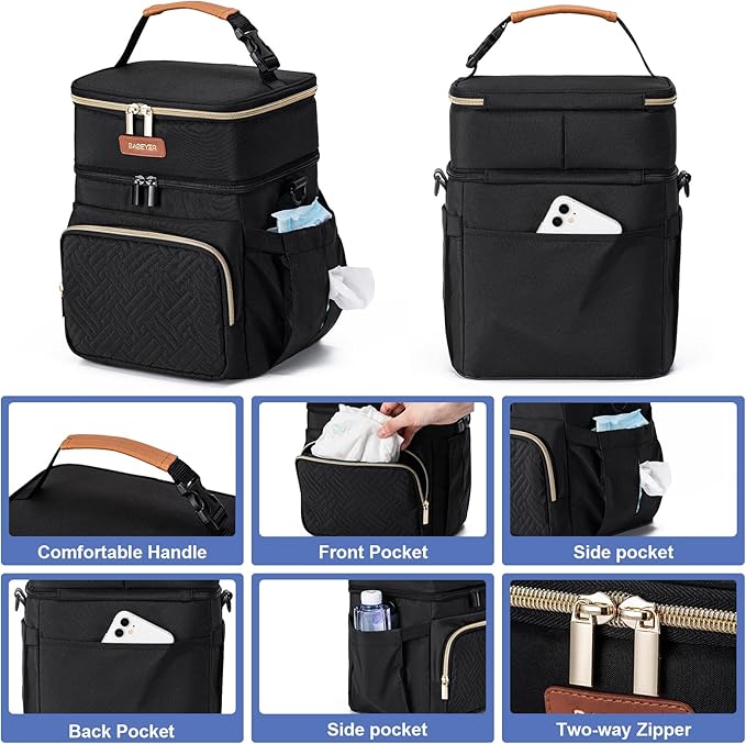 Insulated Breastmilk Cooler Bag with Ice Pack - Holds 6x9oz Bottles, Leakproof Double Layer, Baby Bottle Cooler Bag with Adjustable Strap for Nursing Moms, Daycare & Travel-BubblyBeeBaby