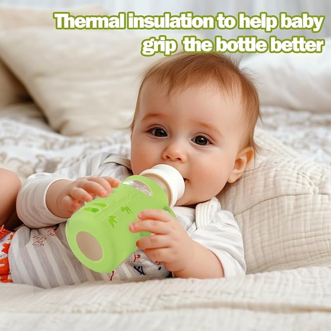 4 Pack Silicone Sleeves for Dr. Brown's Glass Baby Bottles - Drop Protection Baby Bottle Sleeves,Compatible with Dr. Brown's Newborn Glass Bottles,with Silicone Handles,8 oz-BubblyBeeBaby