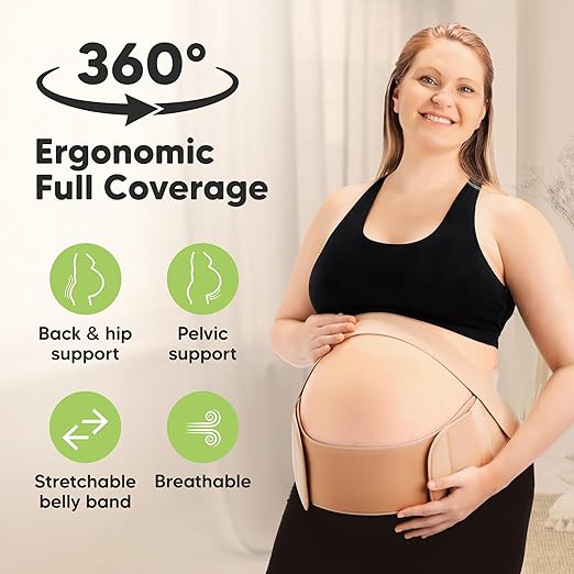 2-in-1 Maternity Belly Bands for Pregnant Women - Easy to Use Pregnancy Belly Support Band for Back, Pelvic, Hip, Adjustable Maternity Belt Support, Comfortable & Soft (Classic Ivory, One Size)-BubblyBeeBaby