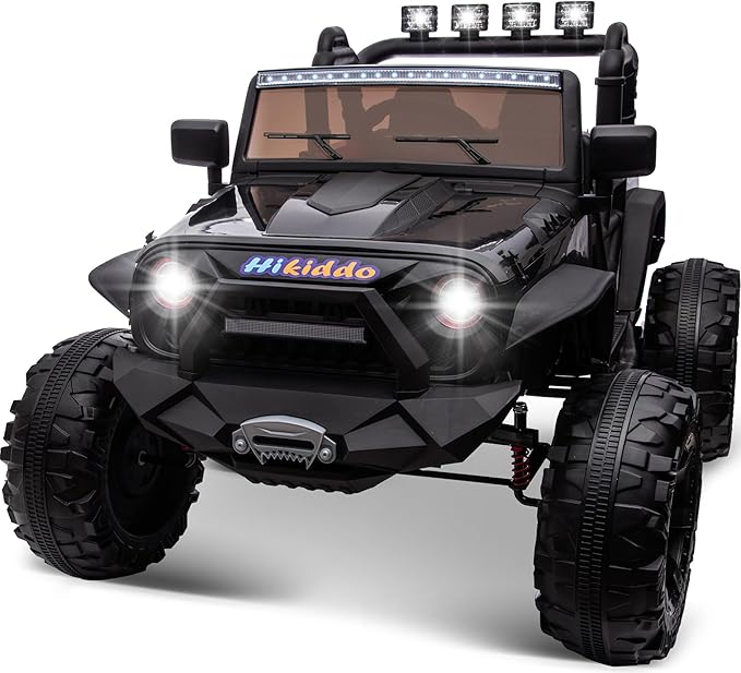 24V 9Ah Ride on Toy for Big Kids, 4WD 2 Seater Ride on Car Truck with Remote Control, 4x200W Motor - Black-BubblyBeeBaby