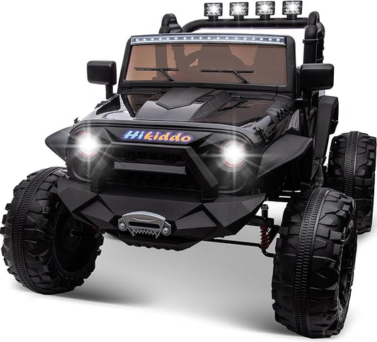 24V 9Ah Ride on Toy for Big Kids, 4x4 2 Seater Ride on Car Truck w/Remote Control, 4x200W Motors - Black Warrior-BubblyBeeBaby
