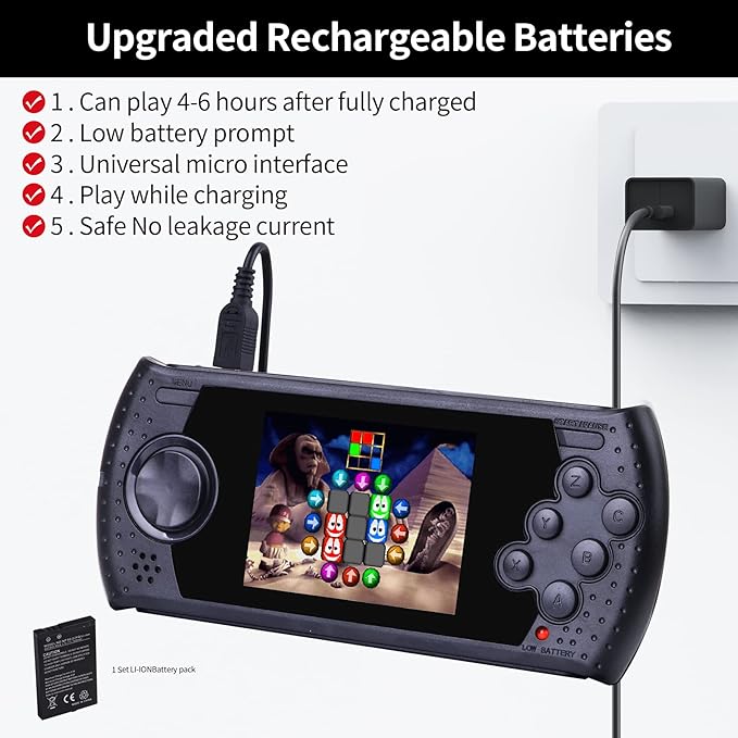 16 Bit Handheld Game for Kids Built-in 230 HD Classic Retro Video Games USB Rechargeable 3.0 Inch Childrens Travel Electronics Toys Portable Gaming Player System Gift for Boys Girls Ages 4-8-12-BubblyBeeBaby