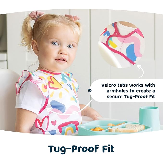 Tiny Twinkle Mess Proof Baby Bib - Waterproof & Lightweight Baby-Led Weaning Apron | 100% Recycled Polyester, Easy Clean & Machine Washable (Ocean Life, Small 6-24 Months)-BubblyBeeBaby