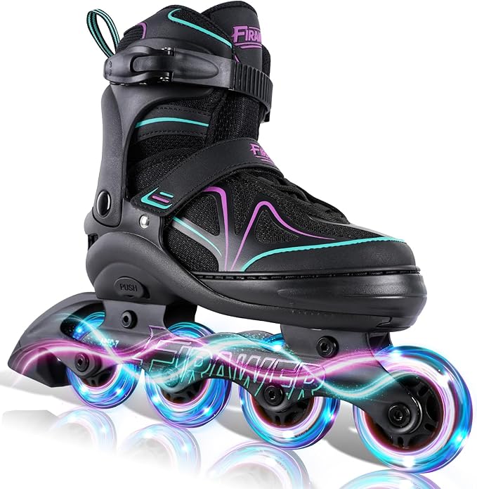 Kids Adjustable Inline Skates Ages 4-12, Youth Inlie Skates for Girls Boys 5-8 8-12 with Full Light Up Wheels, Beginner Women Adult Skates-BubblyBeeBaby