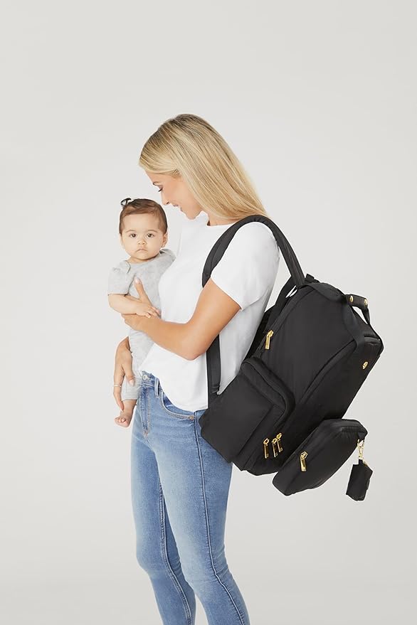 Huggies Signature Hug Pack Diaper Backpack, Black Leather, O/S-BubblyBeeBaby