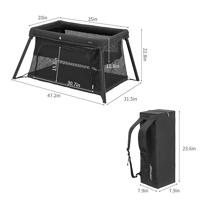2 in 1 Portable Travel Crib for Toddler, Foldable Crib for Baby, Lightweight Playpen Collapsible Playard with Soft Mattress, Easy to Carry Baby Travel Bed for Outdoor, Indoor (Black)-BubblyBeeBaby
