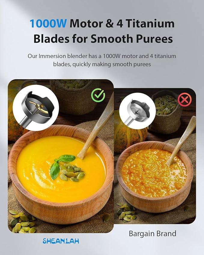 1000W Powerful Immersion Blender Handheld, 2025 New Update Hand Blender with 25-Speed and Heavy-Duty Copper Motor, 4 in 1 Hand Mixer with Chopper, Whisk, Beaker and Wand-BubblyBeeBaby