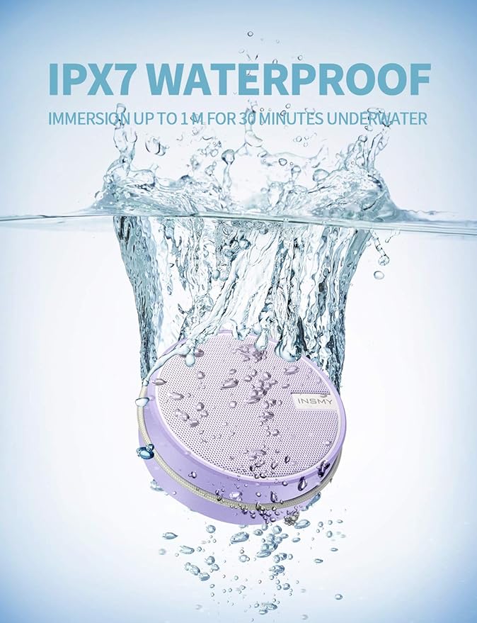 INSMY C12 IPX7 Waterproof Shower Bluetooth Speaker, Portable Small Speaker, Speakers Bluetooth Wireless Loud Clear Sound Support TF Card Suction Cup for Kayak Canoe Beach Gift (Purple)-BubblyBeeBaby