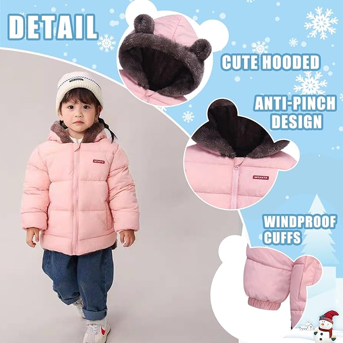 Infant Baby Winter Coat Bear Hooded Jacket Warm Fleece Snowsuit Windproof Outerwear for Toddler Boy Girl 9M-4T-BubblyBeeBaby